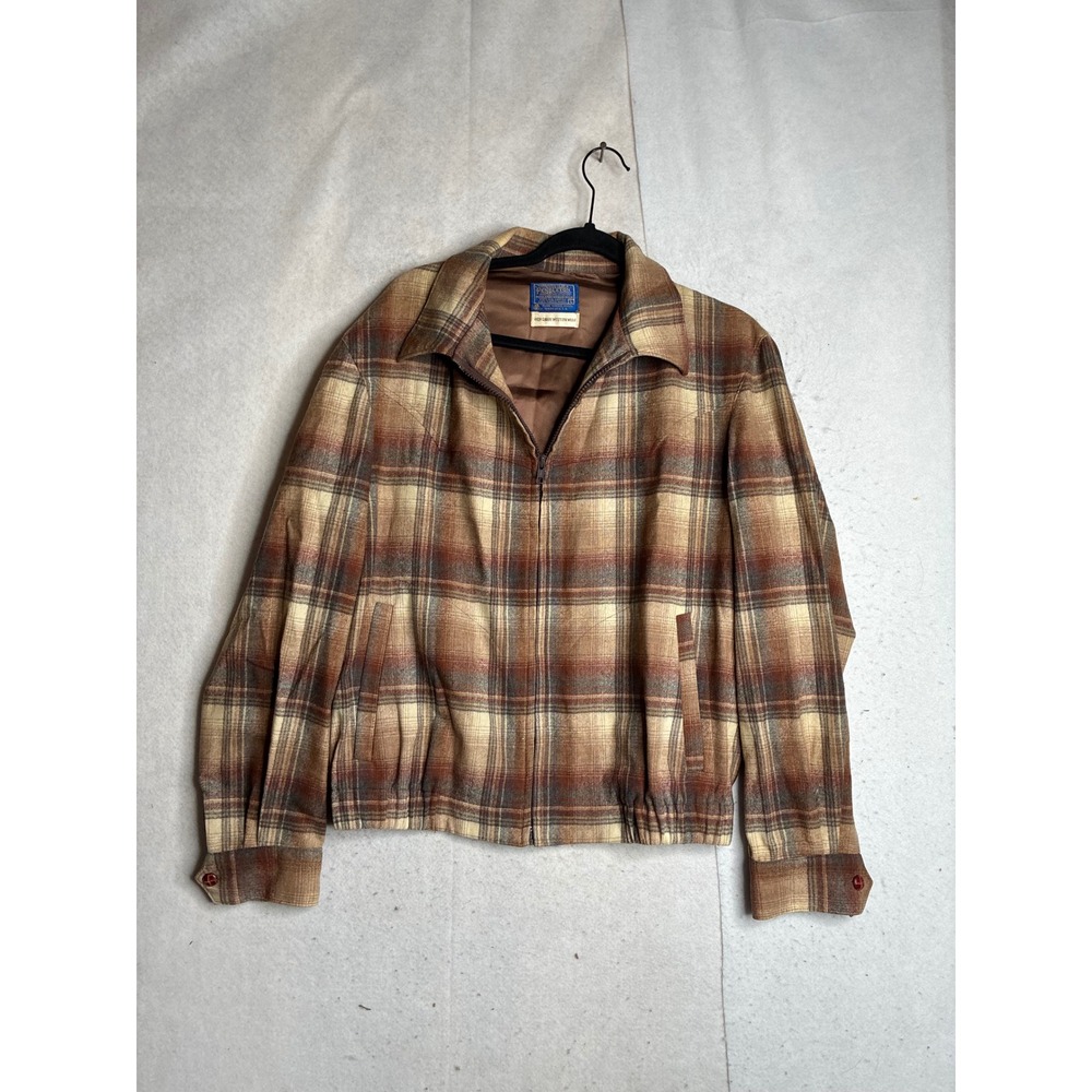 Pendleton High Grade Western Wear Wool Plaid Jacket Mens Large Brown Vintage USA
